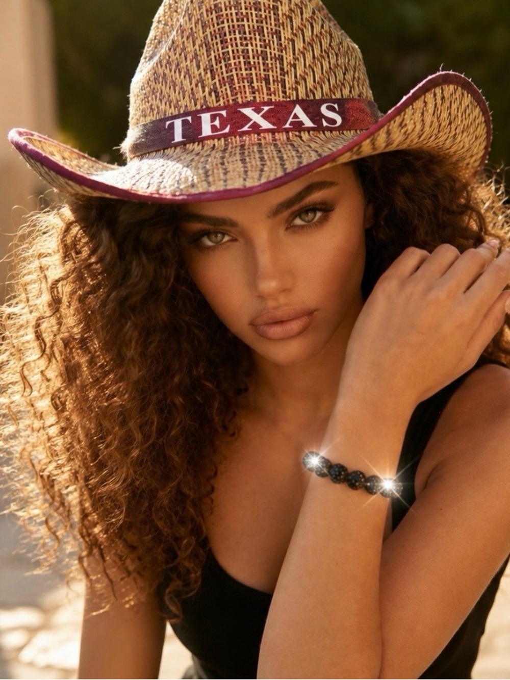 Texas Straw Cowboy Hat with burgundy trim